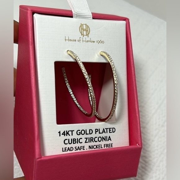 House of Harlow 1960 14kt Gold Plated Cubic Zirconia Hoop Earrings - Picture 5 of 8